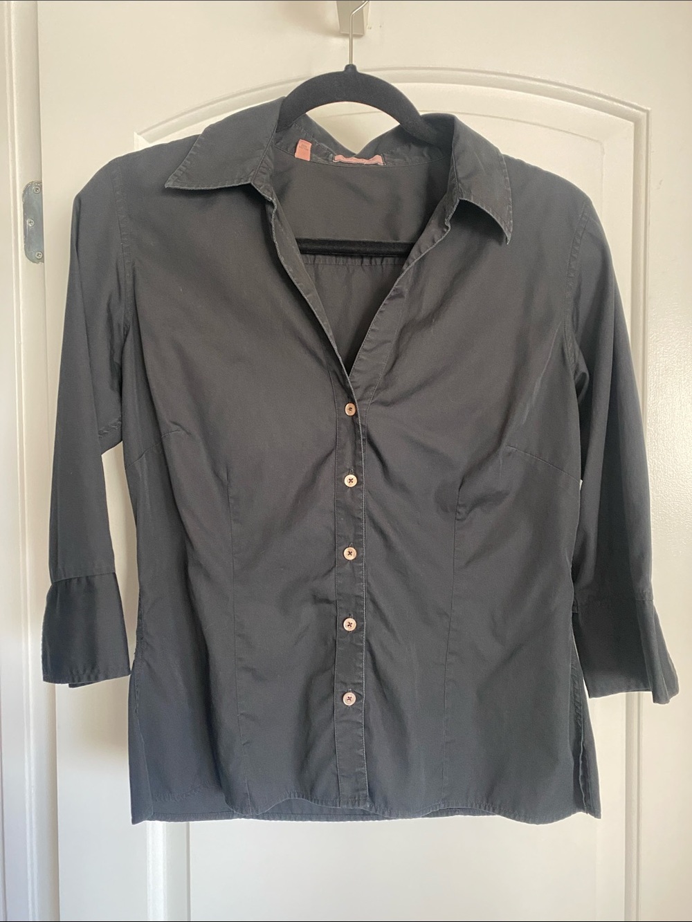 Vintage Thomas Pink Women's Tailored Button Up Shirt Slim Fit Black Size 8